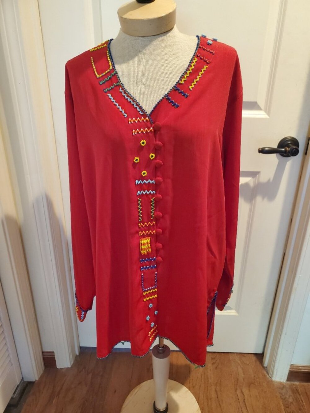 Vintaged red, beaded tunic